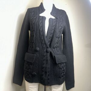 Faye Aficlo Womens Cable Wool Blend Black Sweater Shawl Collar Cottage Sz Small